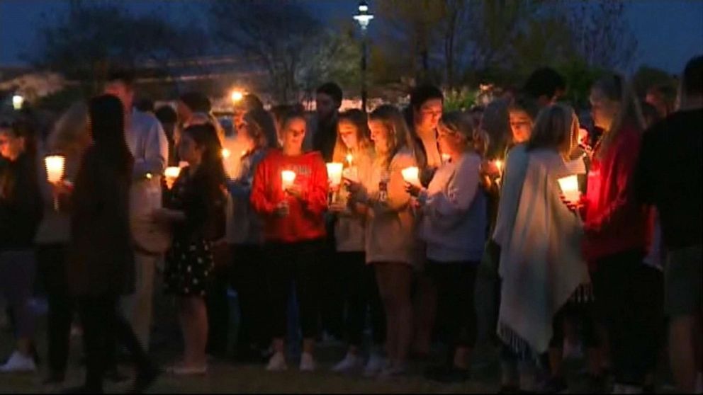 People gather for a candlelight vigil at the University of South Carolina for student Samantha Josephson, whose body was found on March 30, 2019.