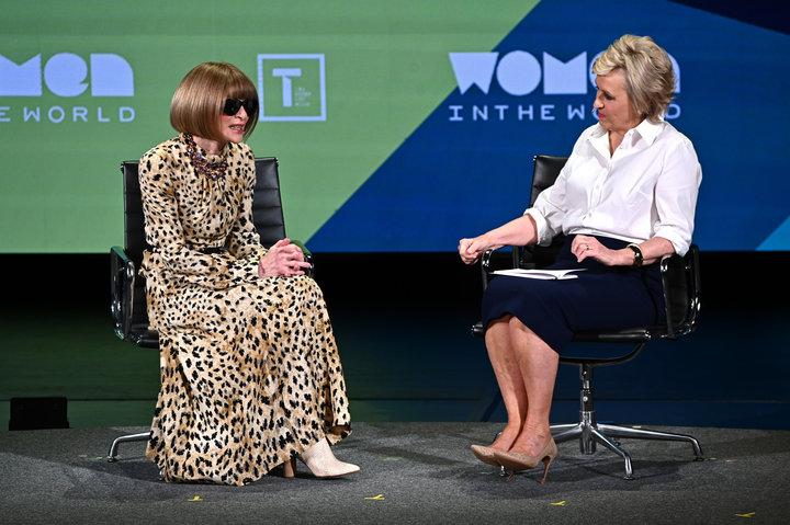 Anna Wintour and Tina Brown speak during the 10th Anniversary Women In The World Summit at David H. Koch Theater at Lincoln C