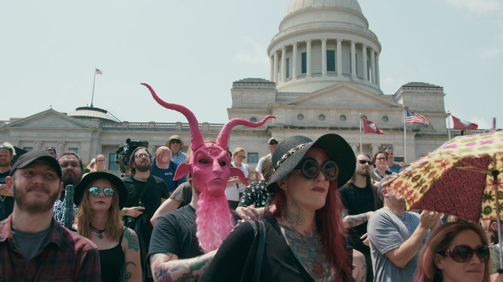 Satanic Temple supporters gather&nbsp;at an August 2018 rally for religious liberty in Little Rock, Arkansas.