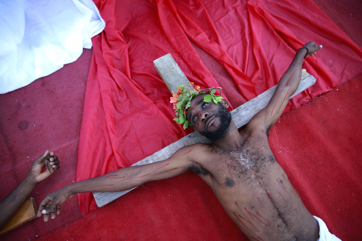 An actor depicts Jesus on Good Friday in Port-au-Prince.