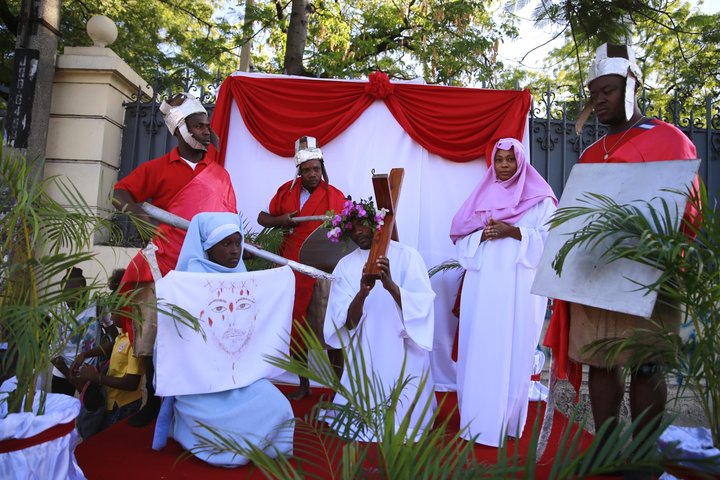 Actors perform the Stations of the Cross on Good Friday in Port-au-Prince, Haiti, on April 19, 2019.