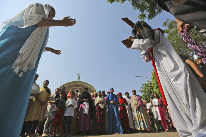 Christians mark Good Friday outside St. Joseph's Cathedral in Prayagraj, India, on April 19, 2019.