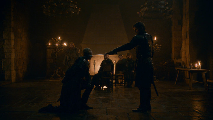 Jaime knighting Brienne in Season 8, Episode 2.&nbsp;