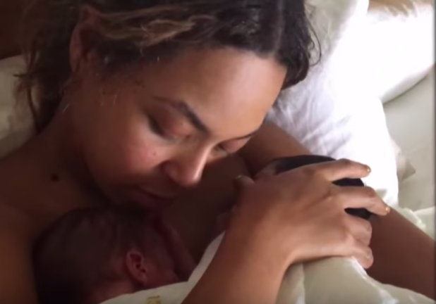A shot of Bey with her newborn twins, Sir and Rumi.&nbsp;