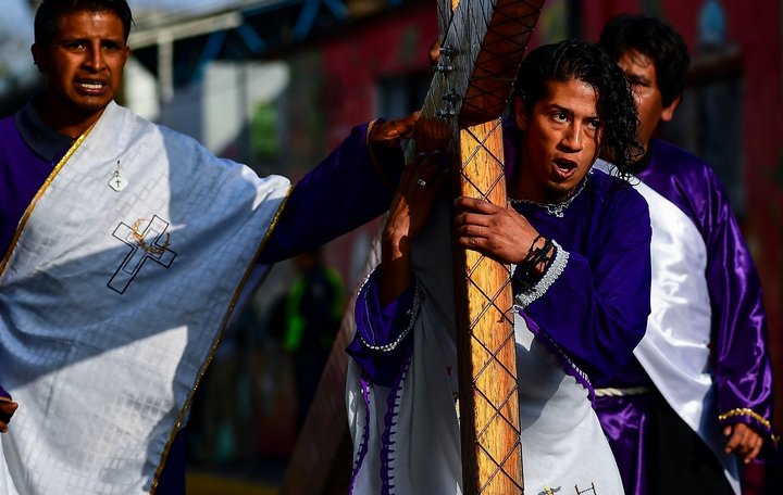Christians recreate the Passion of Christ in the Iztapalapa neighborhood in eastern Mexico City on April 19, 2019.