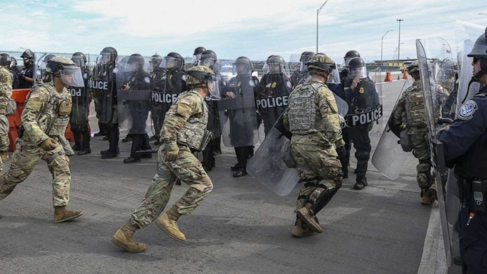 Soldiers with the 66th Military Police Company rehearse lane closures with U.S. Customs and Border Protection officers at the Camino Real International Bridge in Eagle Pass, Texas, Feb 7, 2019. The Department of Defense has deployed units across the Southwest Border at the request of U.S. Customs and Border Protection and is providing logistical, engineering, situational awareness and force protection functions.