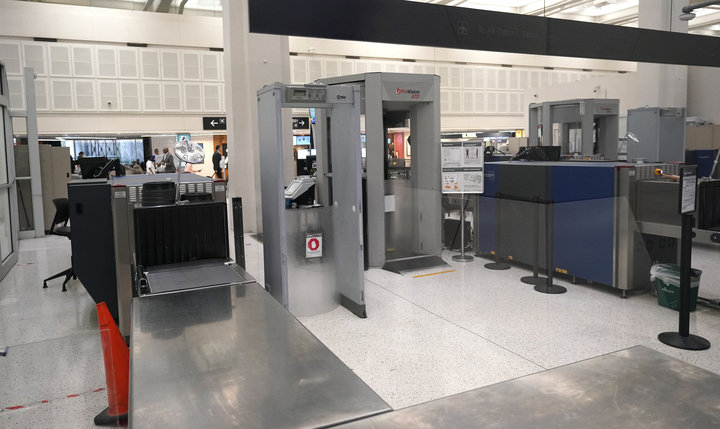 A security checkpoint at the United terminal in Houston's George Bush Intercontinental Airport.