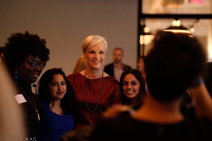 Cecile Richards (center) poses for a photo at the Supermajority launch party.