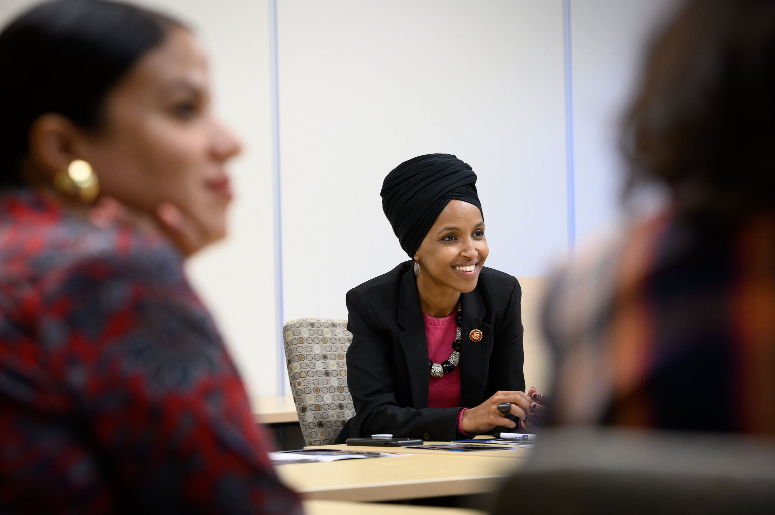Omar meets with employees of Northpoint Health &amp; Wellness Center in North Minneapolis on April 24, 2019.