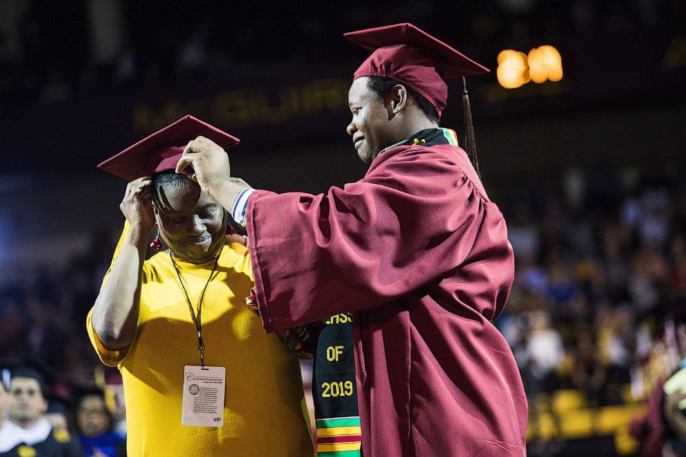 PHOTO: Sharonda Wilson was surprised with her diploma at the college graduation of her son, Stephan Wilson.