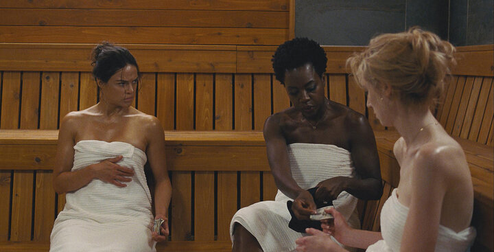 Michelle Rodriguez, Davis and Elizabeth Debicki in "Widows."