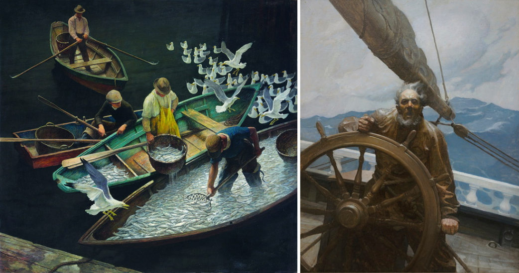 Left N C Wyeth - Dark Harbor Fisherman Right N C Wyeth - Roaring Skipper