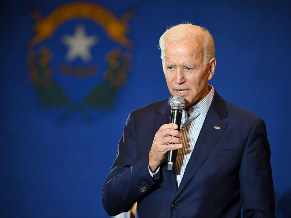 PHOTO: Democratic presidential candidate and former Vice President Joe Biden speaks at the International Union of Painters and Allied Trades District Council 16, May 7, 2019 in Henderson, Nev.