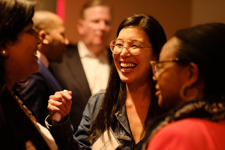 Ai-jen Poo chats at the Supermajority launch party on April 29 in Washington, D.C.