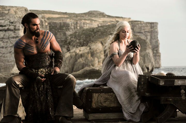 Dany with Khal Drogo at their wedding reception. She received three dragon eggs from&nbsp;Magister Illyrio.&nbsp;