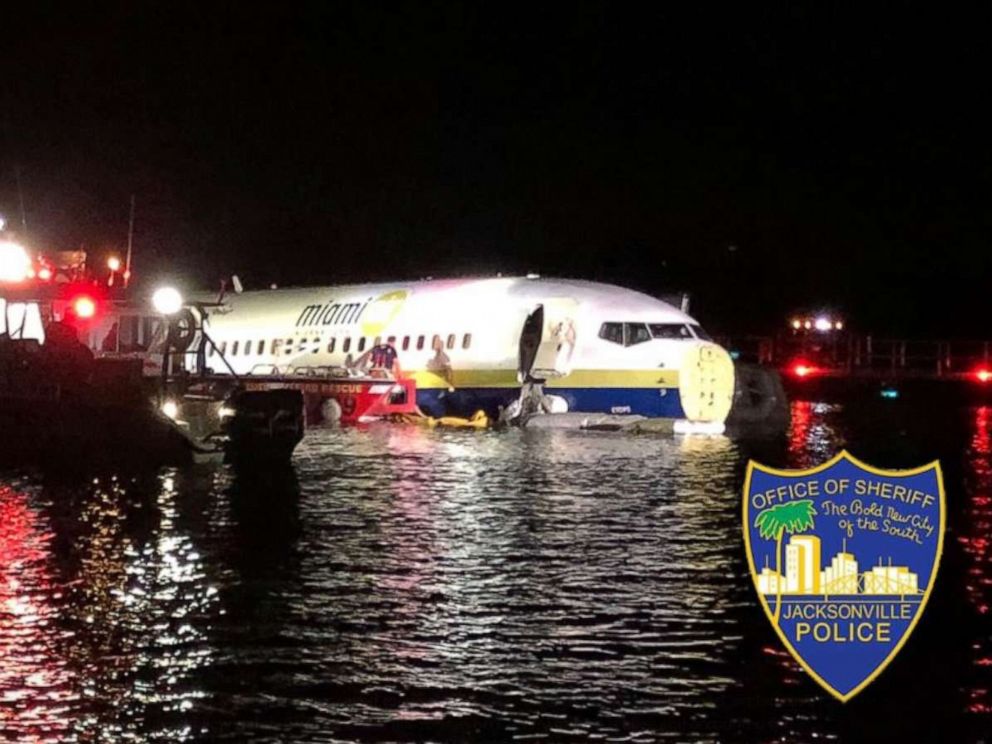PHOTO: A 737 contracted by the Department of Defense skidded off a runway in Jacksonville, Fla., on Friday, May 3, 2019. No one was seriously injured.