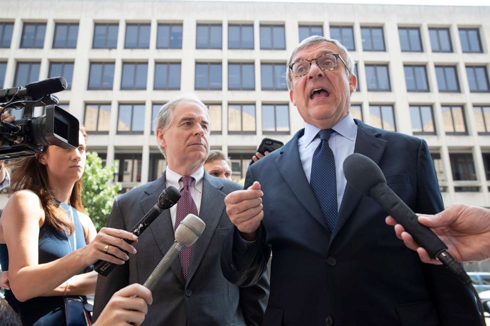 PHOTO: Paul Kamenar, attorney for Andrew Miller talks to reporters at the District Court in Washington D.C., Aug. 10, 2018. 