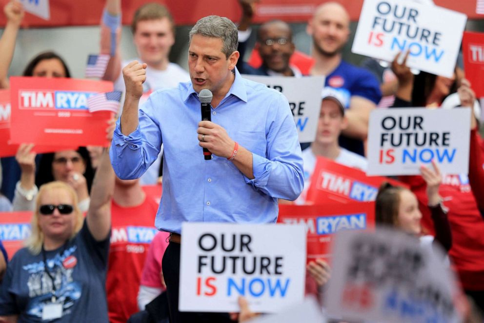 PHOTO: Rep. Tim Ryan speaks as he launches his campaign as a Democratic presidential candidate at a rally in Youngstown, Ohio, April 6, 2019.