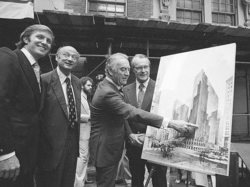 PHOTO: Governor Hugh Carey points to an artists conception of the new New York Hyatt Hotel/Convention facility that will be build on the site of the former Commordore Hotel, June 28, 1978. 
