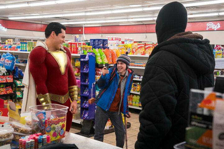 Freddy and Shazam testing out his powers.
