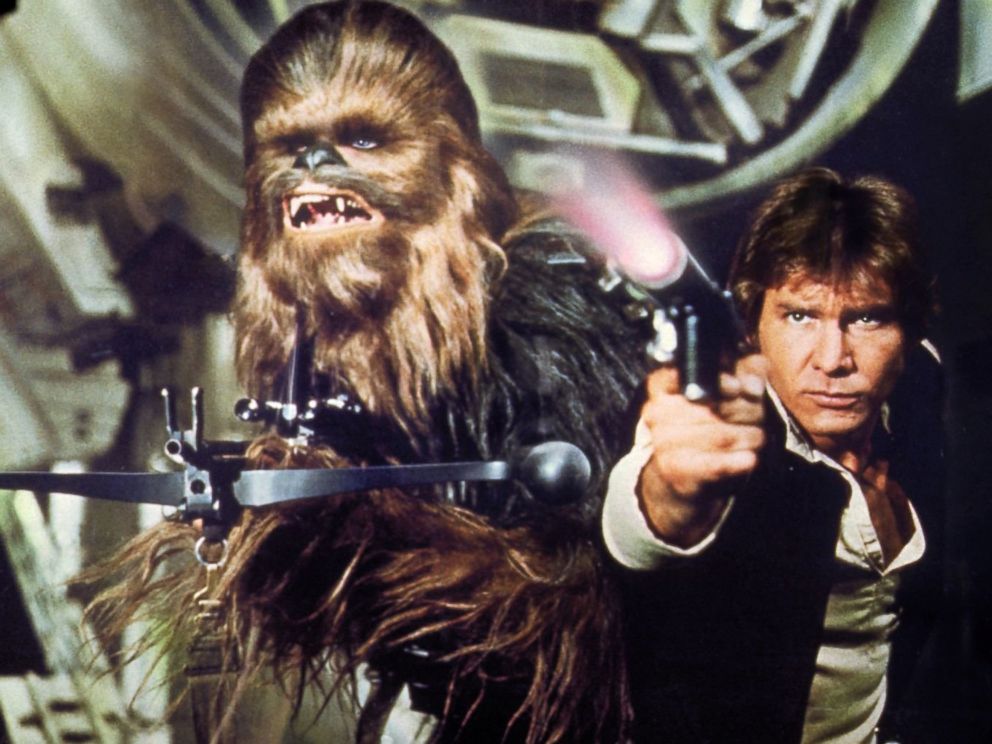 PHOTO: Peter Mayhew, left, as Chewbacca and Harrison Ford as Han Solo in a scene from Star Wars: Episode IV: A New Hope.
