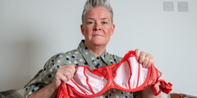 Lynne McConnell says her underwire bras - which she claims were "too tight" - blocked a gland and ultimately caused the cyst to form.