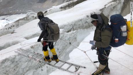 Traversing ravines in the ice. Everest isn&#39;t as technical as it used to be, but it still requires significant experience to mitigate the dangers. 