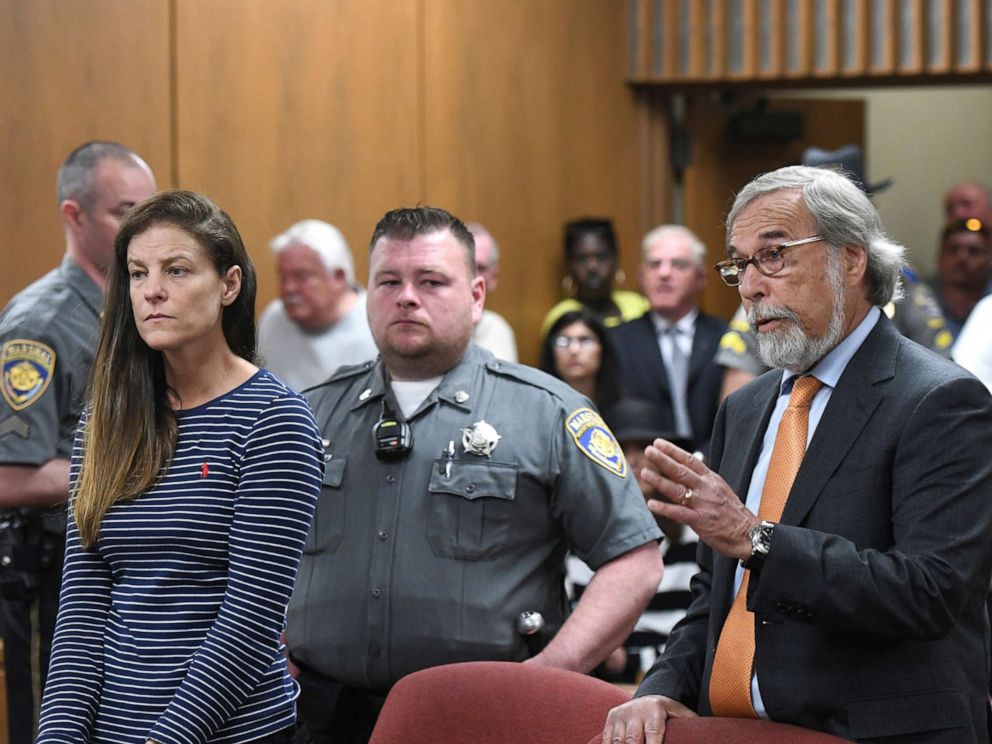 PHOTO: Attorney Andrew Bowman, right, speaks during the arraignment of his client Michelle C. Troconis, left, on charges of tampering with or fabricating physical evidence and first-degree hindering prosecution in court in Norwalk, Conn., June 3, 2019.