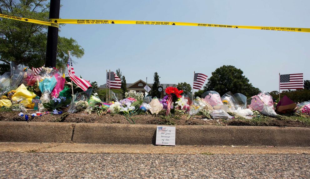 PHOTO: This June 3, 2019, photo shows the memorial site honoring victims of a mass shooting at the Virginia Beach Municipal Center in Virginia Beach, Va.