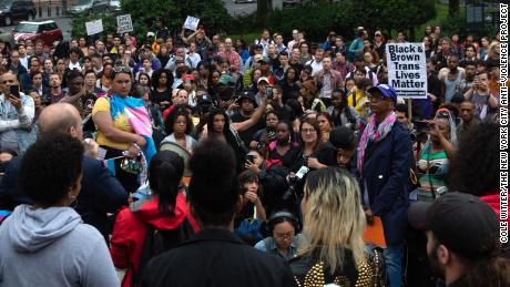 Mourners gather Monday in lower Manhattan to remember Layleen Cubilette-Polanco.