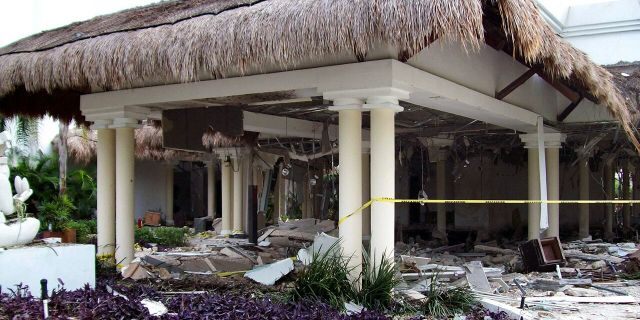 Debris are seen scattered at the Grand Riviera Princess Hotel in Playa del Carmen, Quintana Roo state, Mexico.