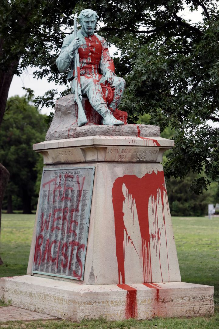 Police discovered Monday that the monument had been vandalized with red paint.