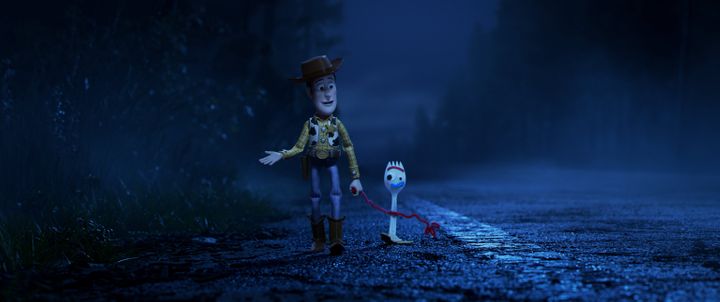 Woody and Forky in "Toy Story 4," written by&nbsp;Stephany Folsom and&nbsp;Andrew Stanton.