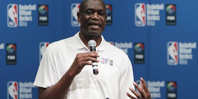 Dikembe Mutombo speaks during the opening ceremony of Basketball without Borders Africa in Johannesburg, South Africa, in 2018​​​​​. (AP)