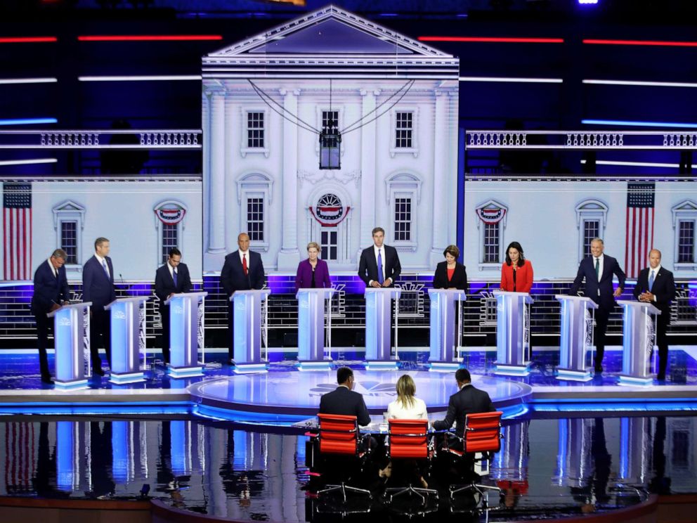 PHOTO: Democratic presidential candidates on night one, June 26, 2019, in Miami.