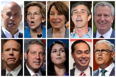 PHOTO: The line up of U.S. Democratic presidential candidates who will participate in the partys first of two nights of debate in Miami on June 26, 2019.