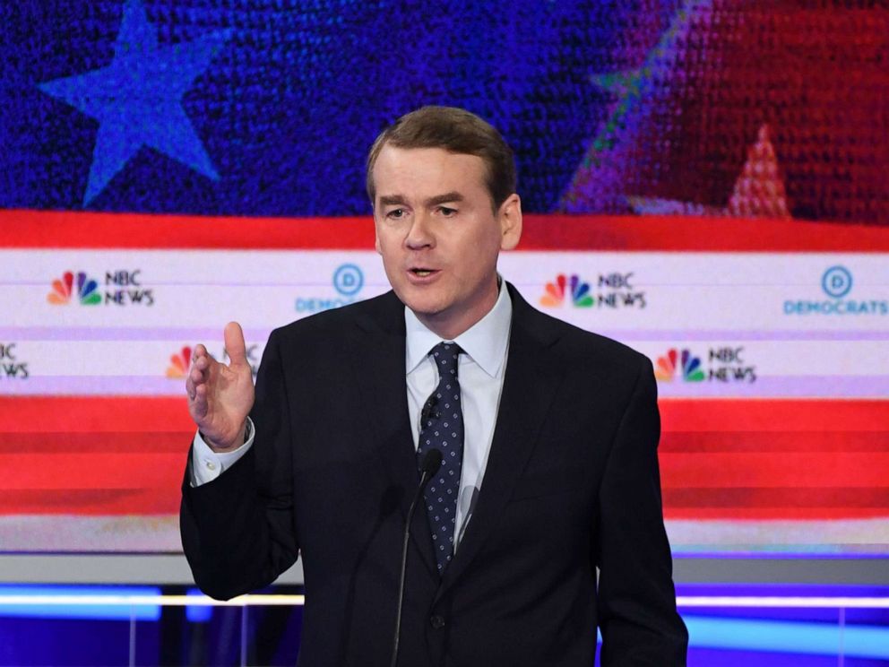 PHOTO: Michael Bennet participates in the second night of the first 2020 democratic presidential debate at the Adrienne Arsht Center for the Performing Arts in Miami, June 27, 2019.