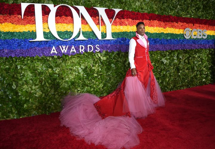 Billy Porter arrives at the 2019 Tony Awards in a Celestino Couture gown made from the stage curtain of the musical "Kinky Bo