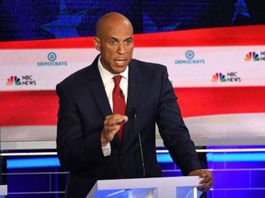 PHOTO: Sen. Cory Booker participates in the first Democratic primary debate of the 2020 presidential campaign season hosted by NBC News at the Adrienne Arsht Center for the Performing Arts in Miami, June 26, 2019.