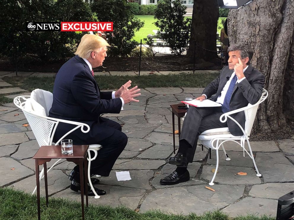 PHOTO: ABC News George Stephanopoulos talks with President Donald Trump at the White House in Washington, June 12, 2019.