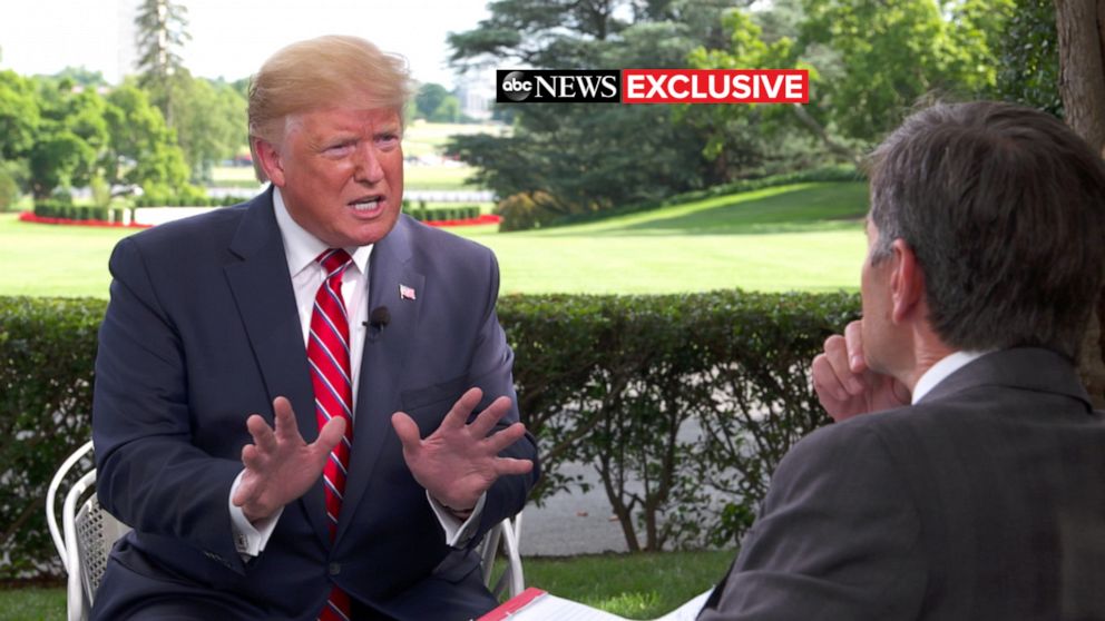 PHOTO: ABC News George Stephanopoulos talks with President Donald Trump at the White House in Washington, June 12, 2019.