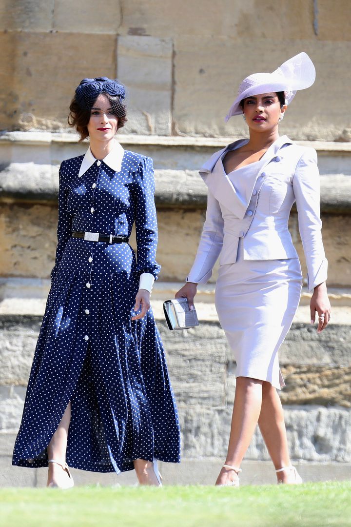 Abigail Spencer, left, and Priyanka Chopra arrive for the wedding ceremony of Prince Harry and Meghan Markle at St. George's 