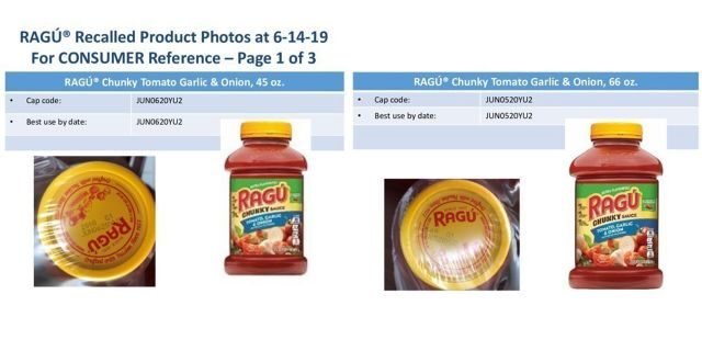 Varieties of Ragú pasta sauce were under a voluntary recall over concerns there may be fragments of plastic inside.