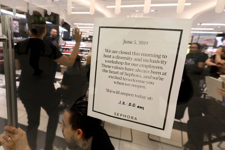 The sign at a closed Sephora store on Wednesday morning in New York.