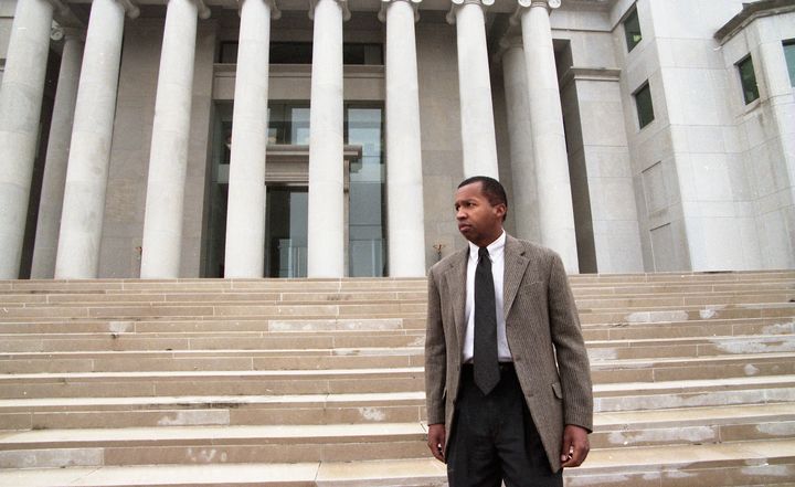 Bryan Stevenson&nbsp;stands on the steps of the Alabama Supreme Court on Dec. 9, 1997.