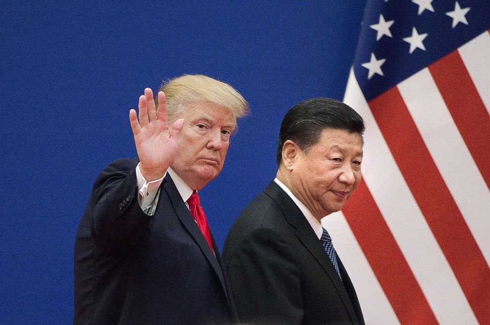 PHOTO: President Donald Trump and Chinas President Xi Jinping leaving a business leaders event at the Great Hall of the People in Beijing, Nov. 9, 2017.