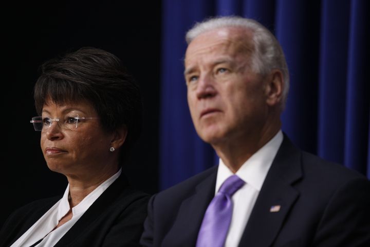 Vice President Joe Biden and senior adviser Valerie Jarrett at a July 2010 event in Washington on solutions for balancing wor