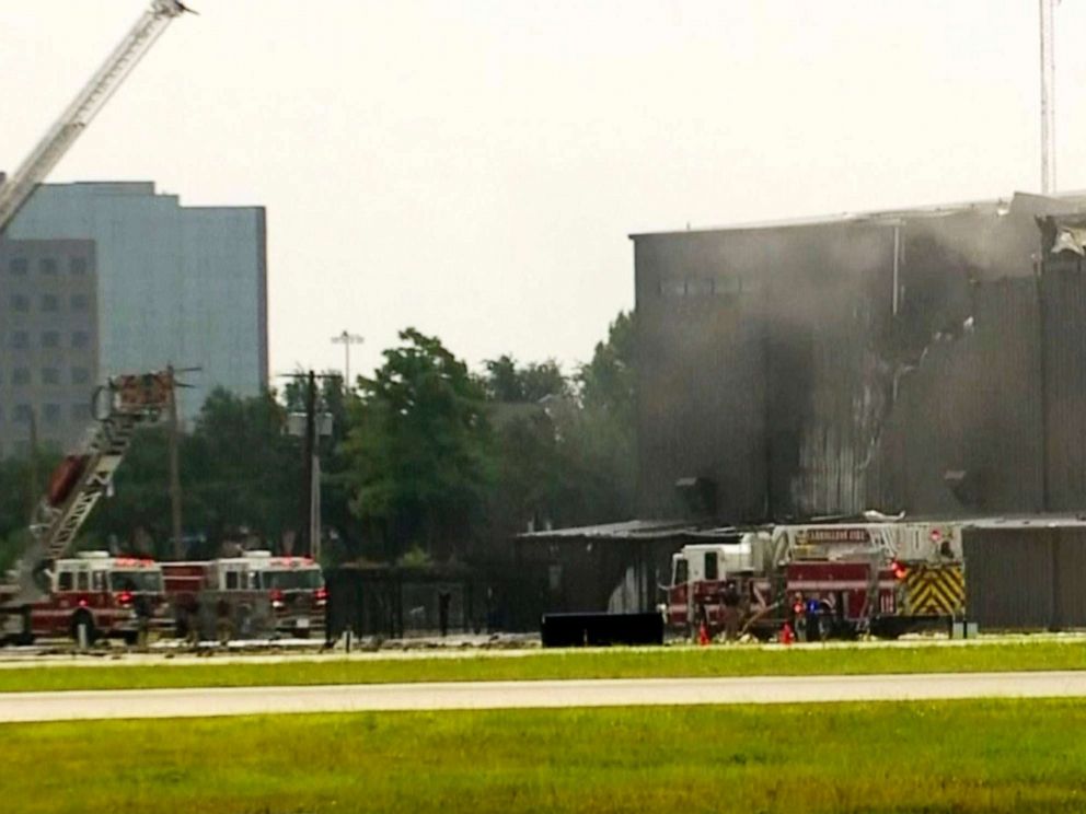 PHOTO: First responders arrive at a deadly small plane crash at Addison Airport in Addison, Texas, June 30, 2019.