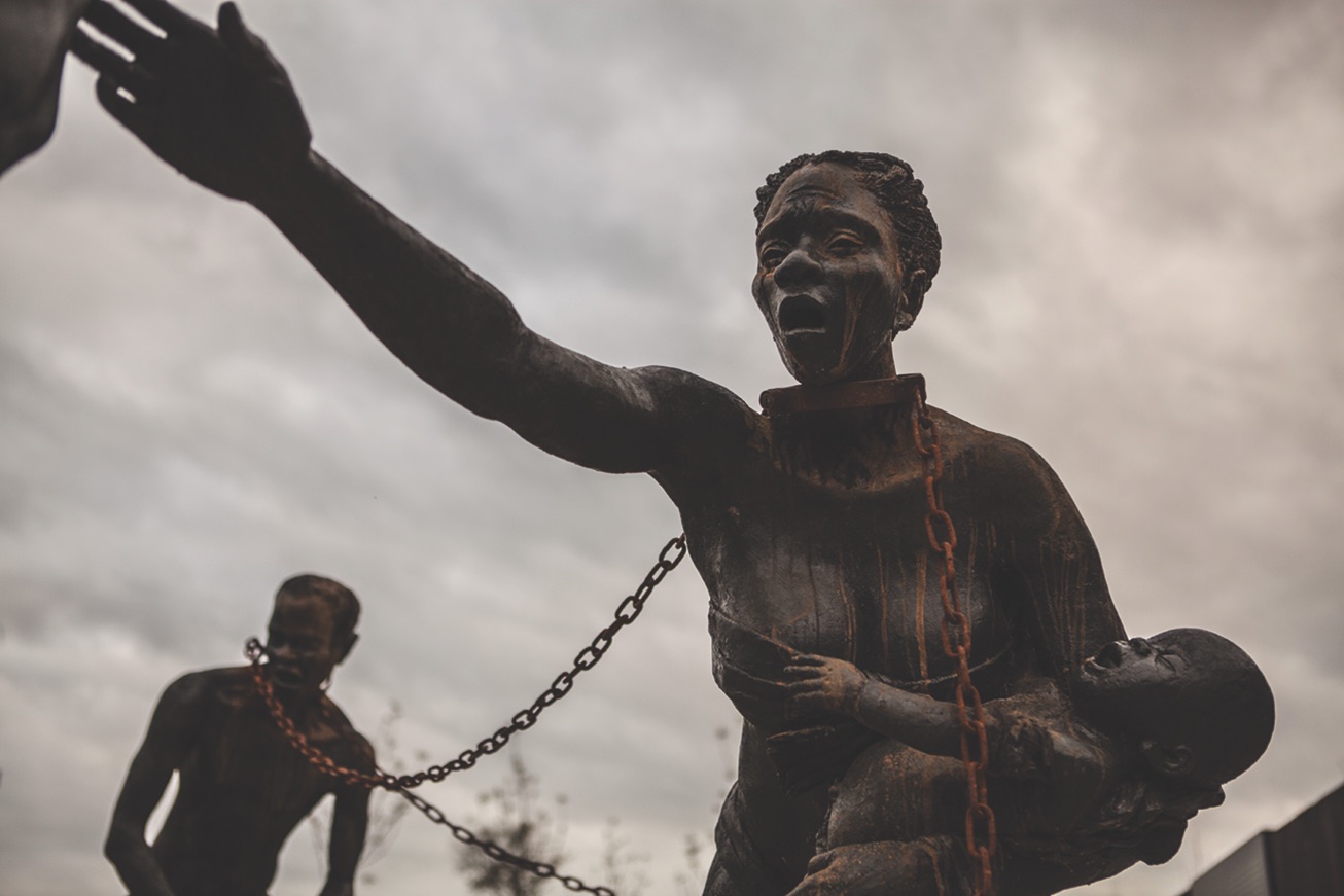 Kwame Akoto-Bamfo's sculpture 'Nkyikim' at the National Memorial for Peace and Justice.