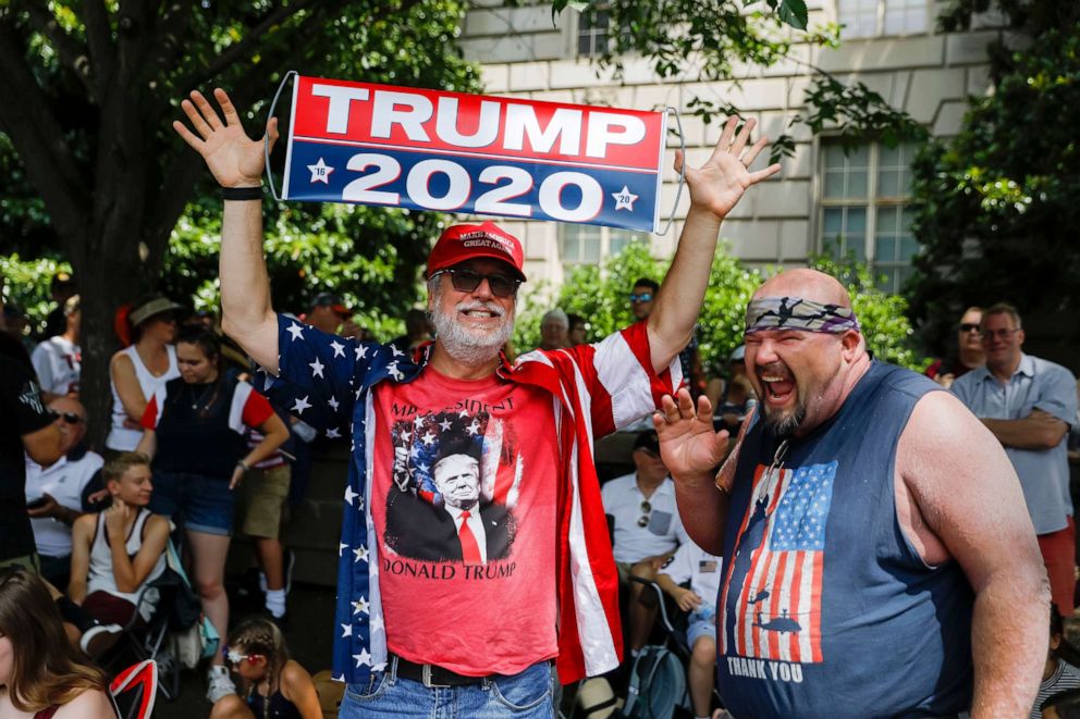 PHOTO: Supporters of President Donald Trump join others to watch an Independence Day parade along Constitution Avenue in Washington, D.C., July 4, 2019.